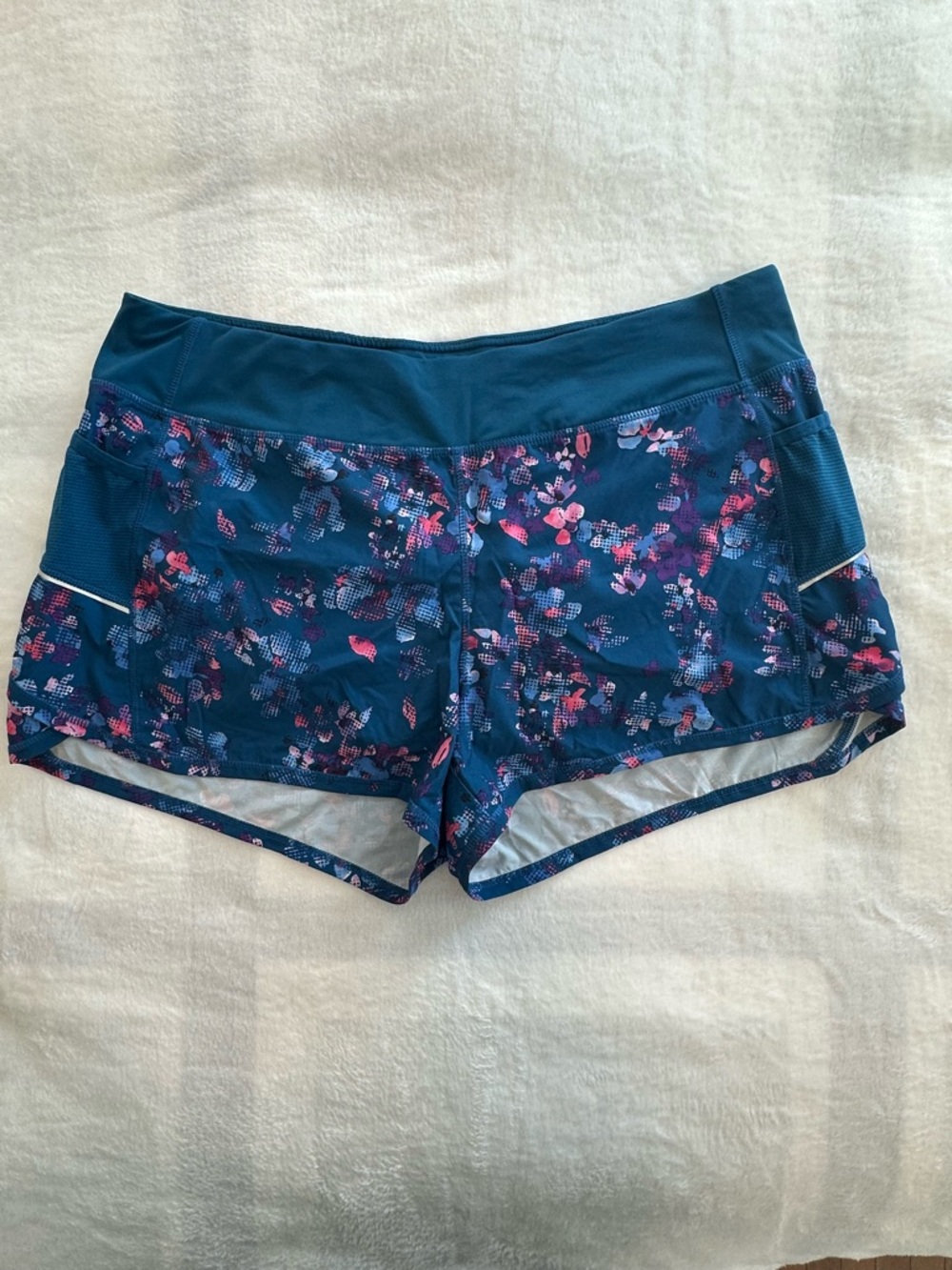 Active Life Teal Pink Floral Running Shorts with Liner, Pockets, size XXL